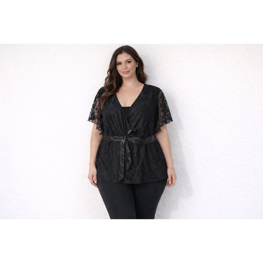 AGB Top Womens Plus 3X Black Lace Babydoll Tiered‎ Witchy Whimsical Blouse
